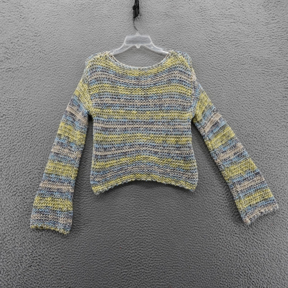 LUSH Open‎ Knit Sweater Medium Multicolor Striped Bell Sleeve Cropped NEW